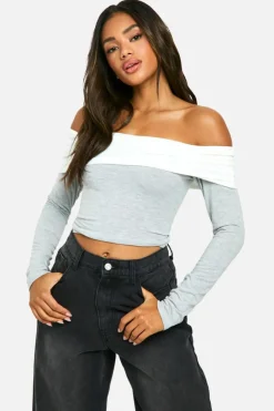 Long Sleeve Tops*boohoo Contrast Fold Over Long Sleeve Top grey marl