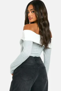 Long Sleeve Tops*boohoo Contrast Fold Over Long Sleeve Top grey marl