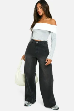 Long Sleeve Tops*boohoo Contrast Fold Over Long Sleeve Top grey marl