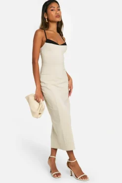 Bodycon Dresses|Maxi Dresses*boohoo Contrast Insert Bengaline Midaxi Dress stone
