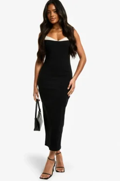 Bodycon Dresses|Mini Dresses*boohoo Contrast Insert Bengaline Midaxi Dress black