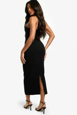 Bodycon Dresses|Mini Dresses*boohoo Contrast Insert Bengaline Midaxi Dress black