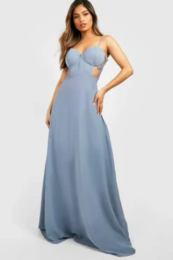 Skater Dresses|Maxi Dresses*boohoo Contrast Lace Corset Maxi Dress dusty blue