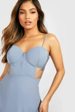 Skater Dresses|Maxi Dresses*boohoo Contrast Lace Corset Maxi Dress dusty blue