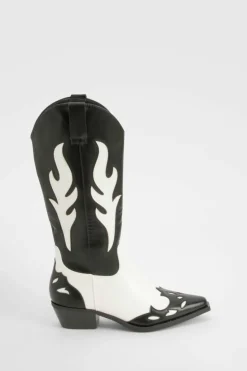 Cowboy Boots|All Boots*boohoo Contrast Panel Western Cowboy Boots black