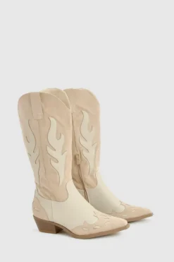 Cowboy Boots*boohoo Contrast Panel Western Cowboy Boots beige