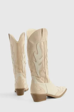 Cowboy Boots*boohoo Contrast Panel Western Cowboy Boots beige
