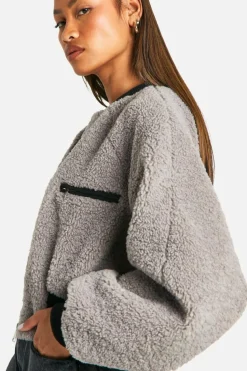 Up To 80% Off Winter Warmers|Bomber Jackets*boohoo Contrast Rib Teddy Bomber Jacket grey
