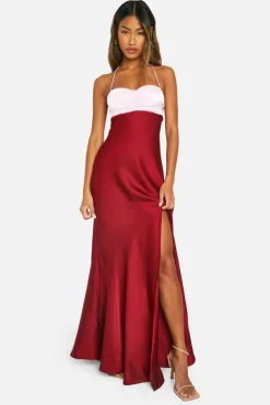 Cami Dresses*boohoo Contrast Satin Maxi Dress red