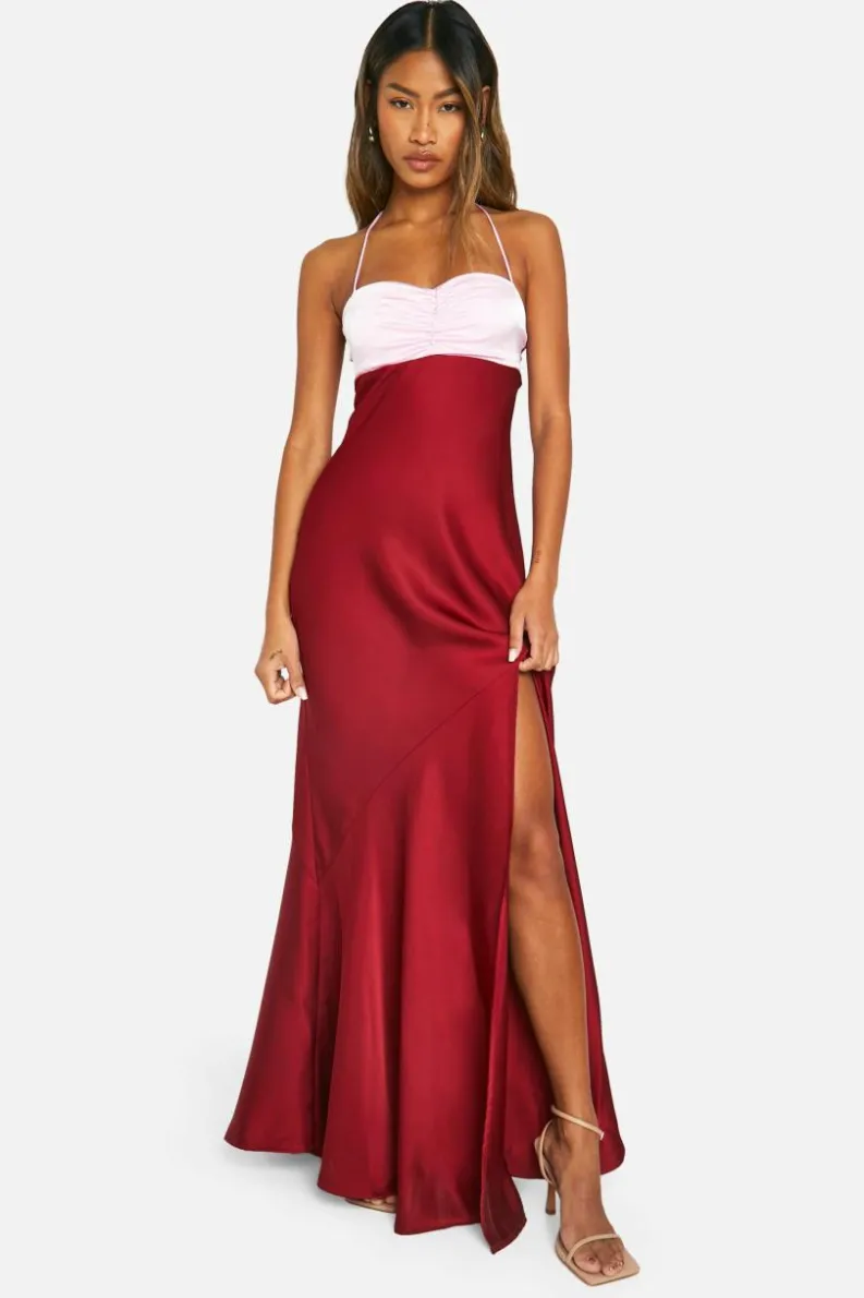 Cami Dresses*boohoo Contrast Satin Maxi Dress red