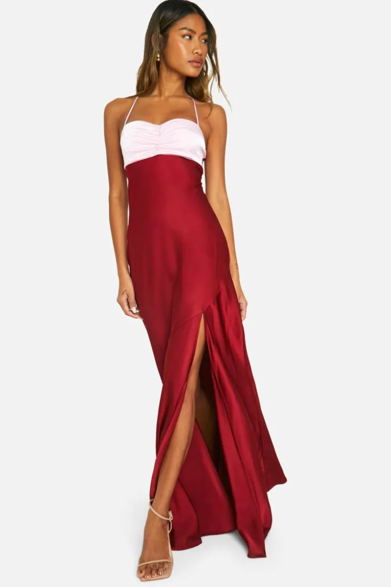 Cami Dresses*boohoo Contrast Satin Maxi Dress red