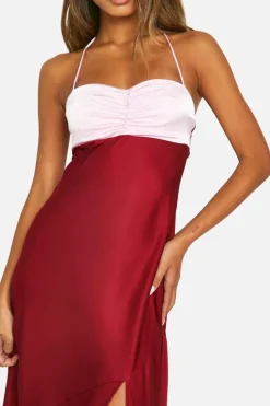 Cami Dresses*boohoo Contrast Satin Maxi Dress red