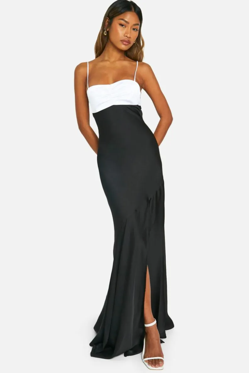 Cami Dresses|Maxi Dresses*boohoo Contrast Satin Maxi Dress black