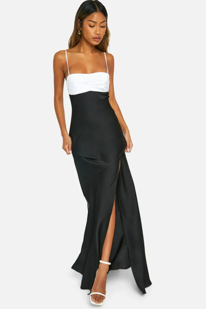 Cami Dresses|Maxi Dresses*boohoo Contrast Satin Maxi Dress black