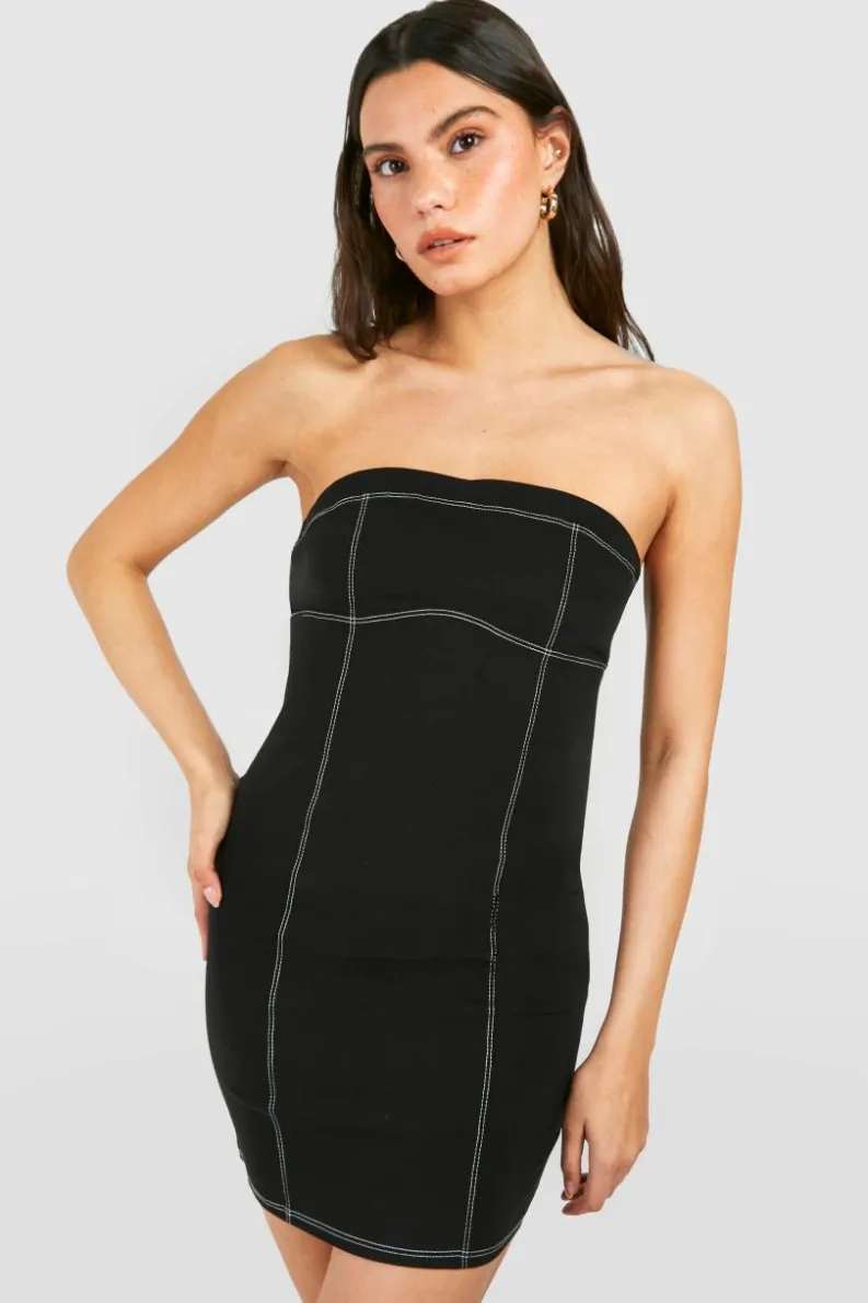 Bodycon Dresses*boohoo Contrast Seam Bandeau Mini Dress black