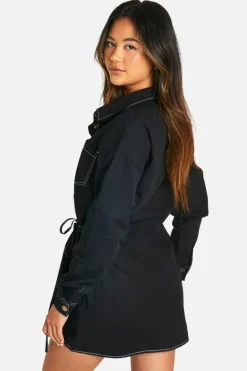 Shirt Dresses|Wrap Dresses*boohoo Contrast Seam Wrap Shirt Dress black