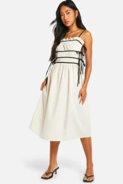 Midi Dresses*boohoo Contrast Shirred Waist Midi Dress cream