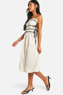 Midi Dresses*boohoo Contrast Shirred Waist Midi Dress cream