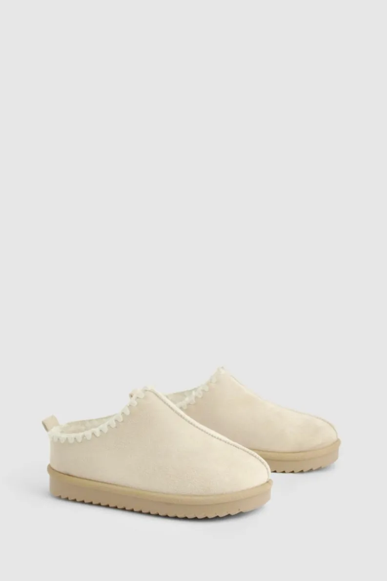 Cosy Boots*boohoo Contrast Stitch Cosy Mules sand