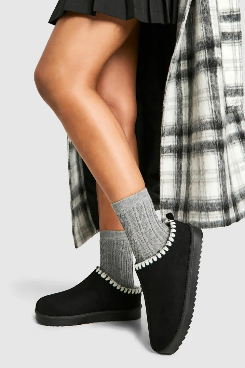 Cosy Boots*boohoo Contrast Stitch Cosy Mules black
