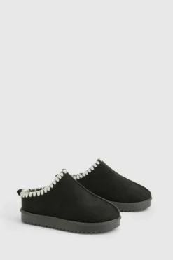 Cosy Boots*boohoo Contrast Stitch Cosy Mules black