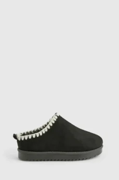 Cosy Boots*boohoo Contrast Stitch Cosy Mules black