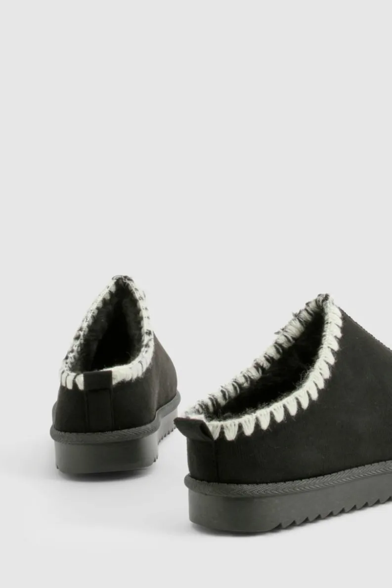 Cosy Boots*boohoo Contrast Stitch Cosy Mules black