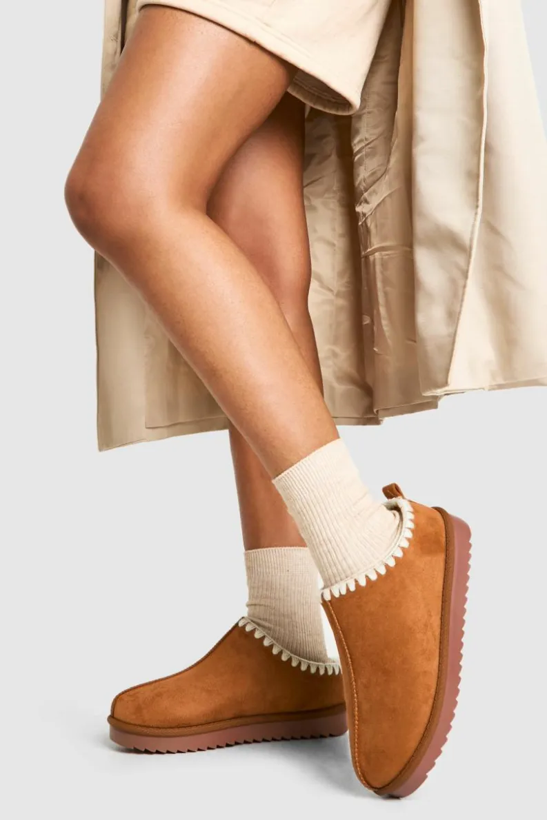 Cosy Boots|All Boots*boohoo Contrast Stitch Cosy Mules chestnut