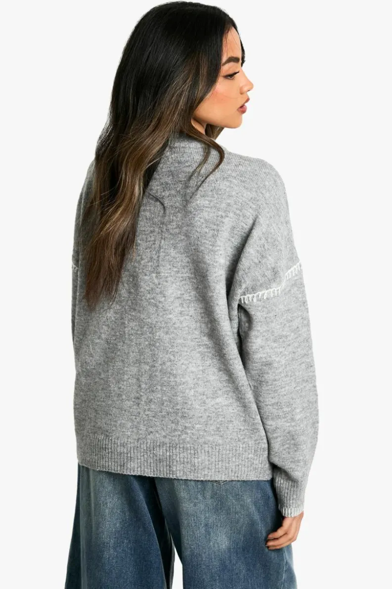 Cardigans|Jumpers & Cardigans*boohoo Contrast Stitch Detail Pocket Cardigan grey marl
