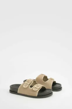 Sandals*boohoo Contrast Stitch Footbed Slider khaki