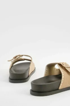 Sandals*boohoo Contrast Stitch Footbed Slider khaki