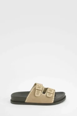Sandals*boohoo Contrast Stitch Slider beige
