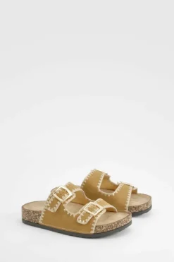 Sandals*boohoo Contrast Stitch Slider tan