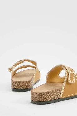 Sandals*boohoo Contrast Stitch Slider tan