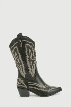 Cowboy Boots|All Boots*boohoo Contrast Stitching Western Cowboy Boots black