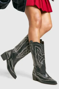 Cowboy Boots|All Boots*boohoo Contrast Stitching Western Cowboy Boots black
