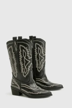 Cowboy Boots|All Boots*boohoo Contrast Stitching Western Cowboy Boots black