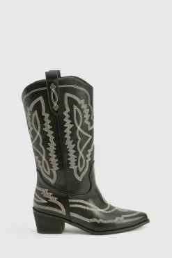 Cowboy Boots|All Boots*boohoo Contrast Stitching Western Cowboy Boots black