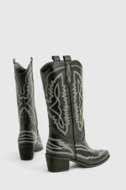 Cowboy Boots|All Boots*boohoo Contrast Stitching Western Cowboy Boots black