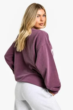 Sweatshirts|Hoodies & Sweatshirts*boohoo Copenhagen Slogan Overdyed Oversized Sweatshirt burgundy