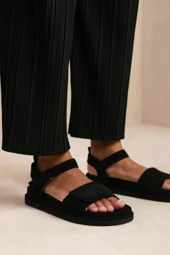 Sandals*Where's That From Corfu' Velcro Mutli Strap Sandals Black