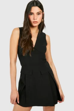 Skater Dresses*boohoo Corset Detail Bengaline Mini Dress black