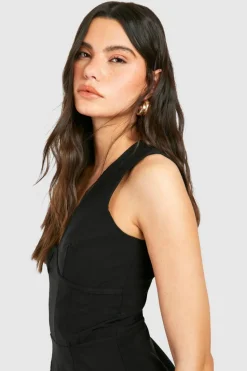 Skater Dresses*boohoo Corset Detail Bengaline Mini Dress black