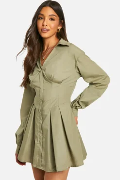 Shirt Dresses*boohoo Corset Detail Shirt Dress khaki