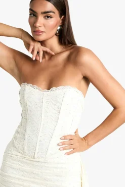 Bodycon Dresses|Mini Dresses*boohoo Corset Lace Diamante Mini Dress cream