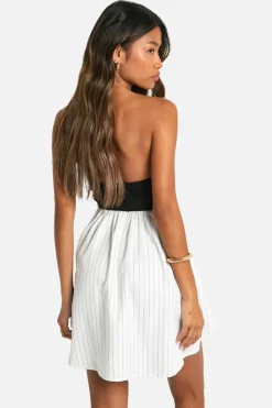 Smock Dresses|Shirt Dresses*boohoo Corset Stripe Shirt Dress black