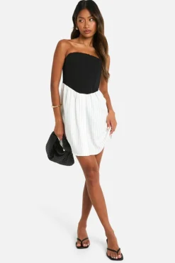 Smock Dresses|Shirt Dresses*boohoo Corset Stripe Shirt Dress black