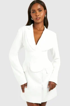 Blazer Dresses|Mini Dresses*boohoo Corset Waist Detail Blazer Dress white