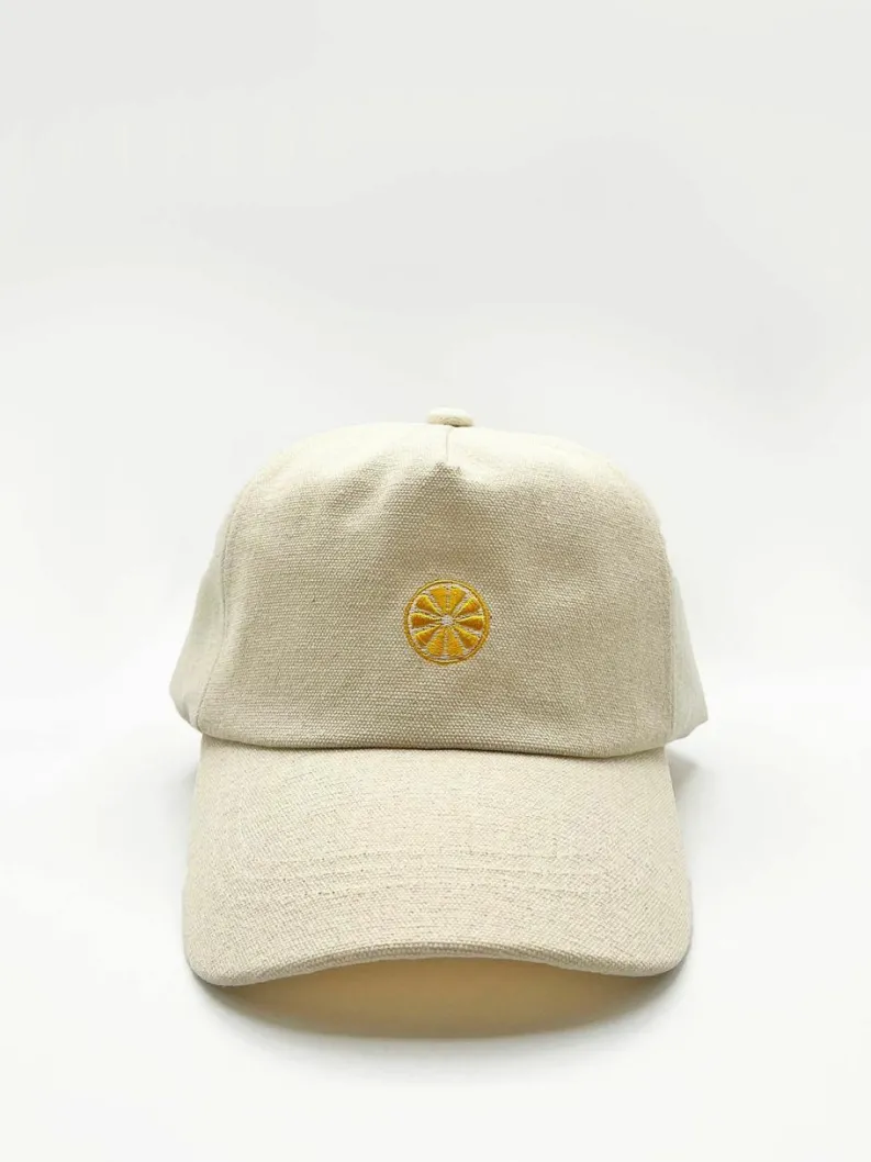 Hats & Gloves|Hats & Gloves*SVNX Cotton Baseball Cap With Lemon Embroidery In Cream