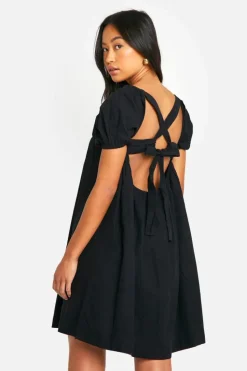 Smock Dresses*boohoo Cotton Blend Puff Sleeve Smock Dress black